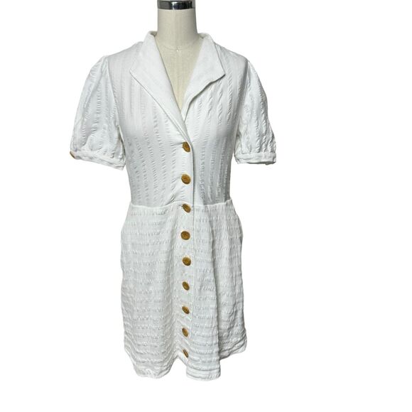 Anthropologie Maeve Collared Button Front Dress White Pockets Womens Size Small - Picture 4 of 9